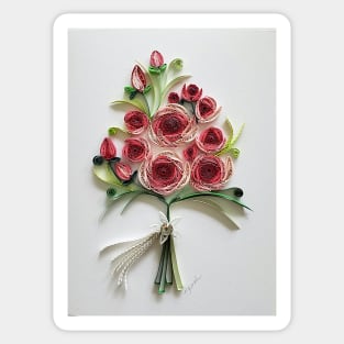 Printed Paper quilling Art. Rose bouquet. Wedding card. Sticker